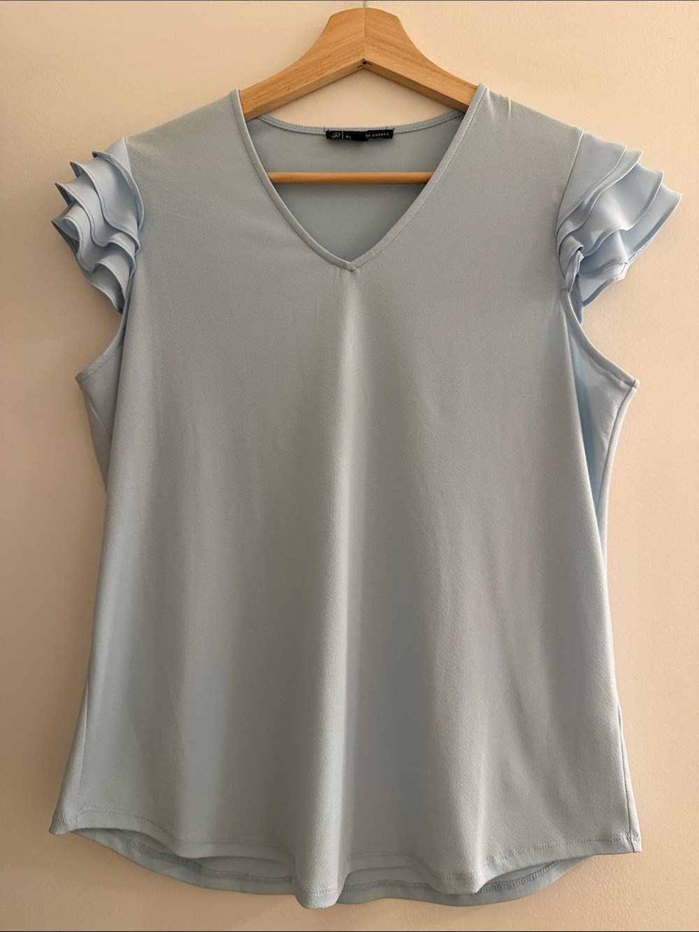 Adrianna Papell Pale Blue V-Neck Ruffle Sleeve Blouse